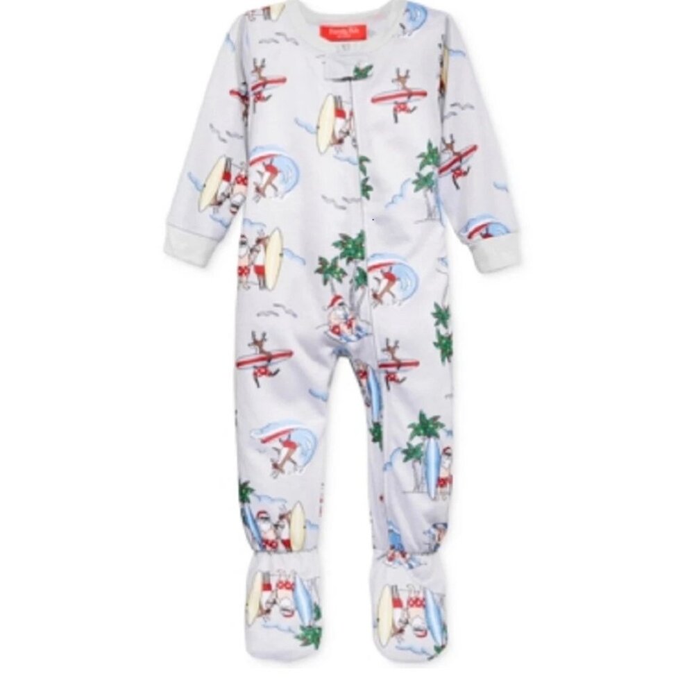 Family PJ's Unisex Baby Boys or Girls Tropical Santa Footed Pajamas, Gray